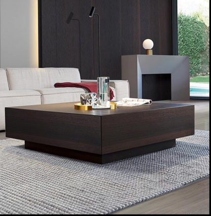 Designer Smoked Wood Coffee Table – Square Minimalist Storage Table 100×100×35 cm