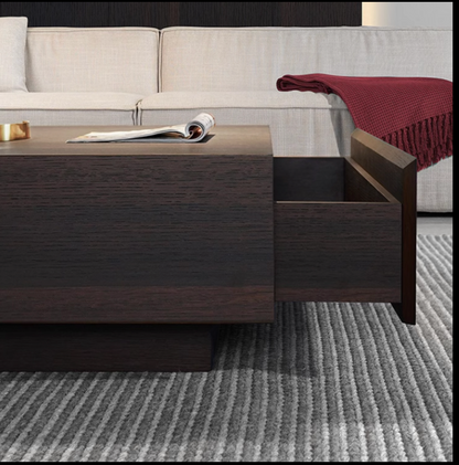 Designer Smoked Wood Coffee Table – Square Minimalist Storage Table 100×100×35 cm