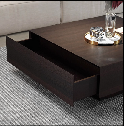 Designer Smoked Wood Coffee Table – Square Minimalist Storage Table 100×100×35 cm