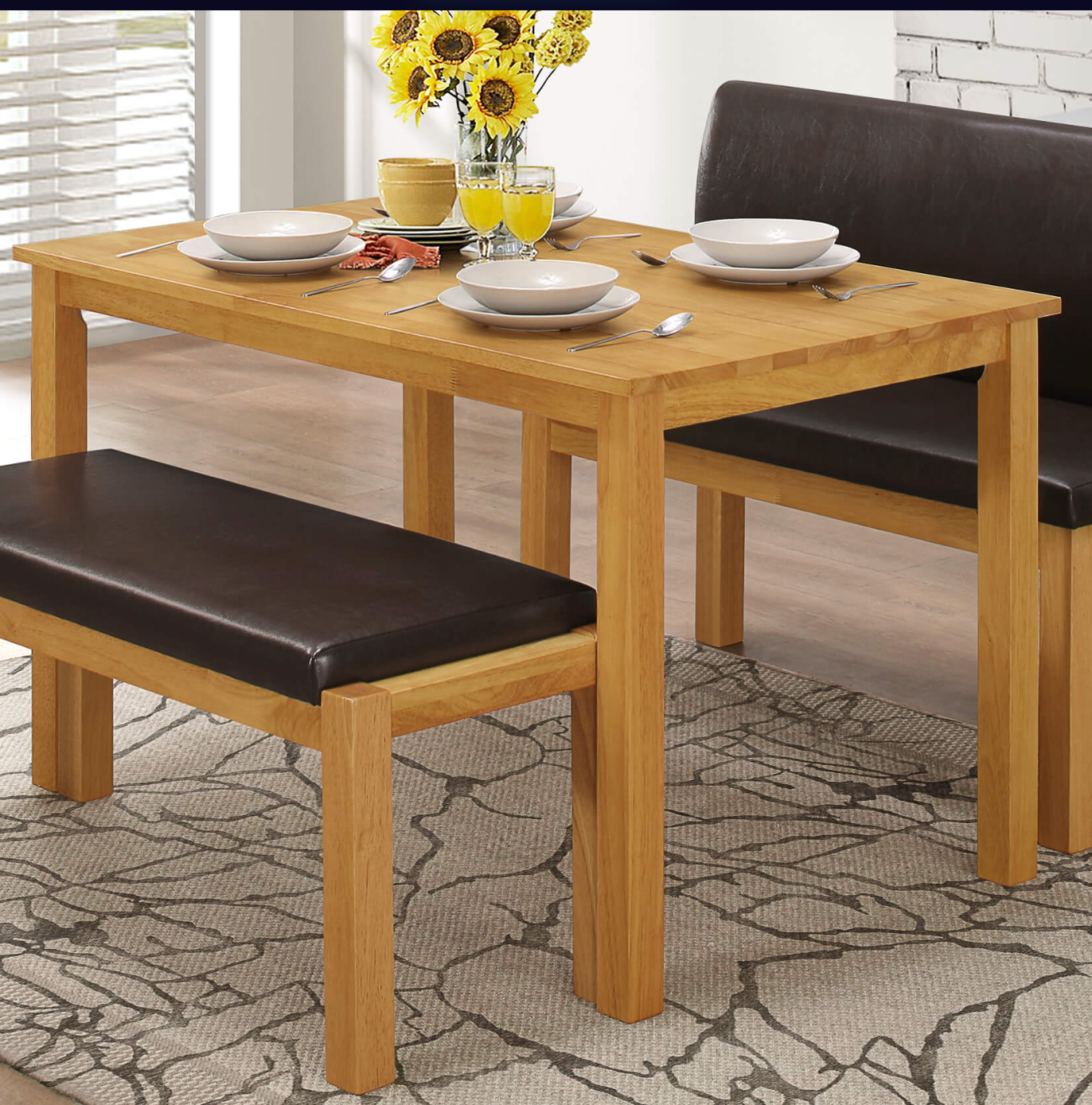 Hamra Solid Rubberwood Dining Table, Natural Oak Finish – 1200W x 750D x 740H