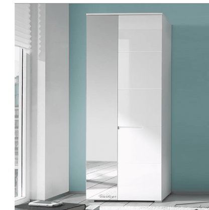 Santino White Gloss Slim Wardrobe with Mirrored Door