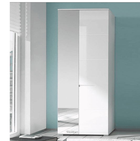 Santino White Gloss Slim Wardrobe with Mirrored Door