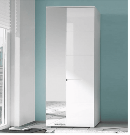 Santino White Gloss Slim Wardrobe with Mirrored Door