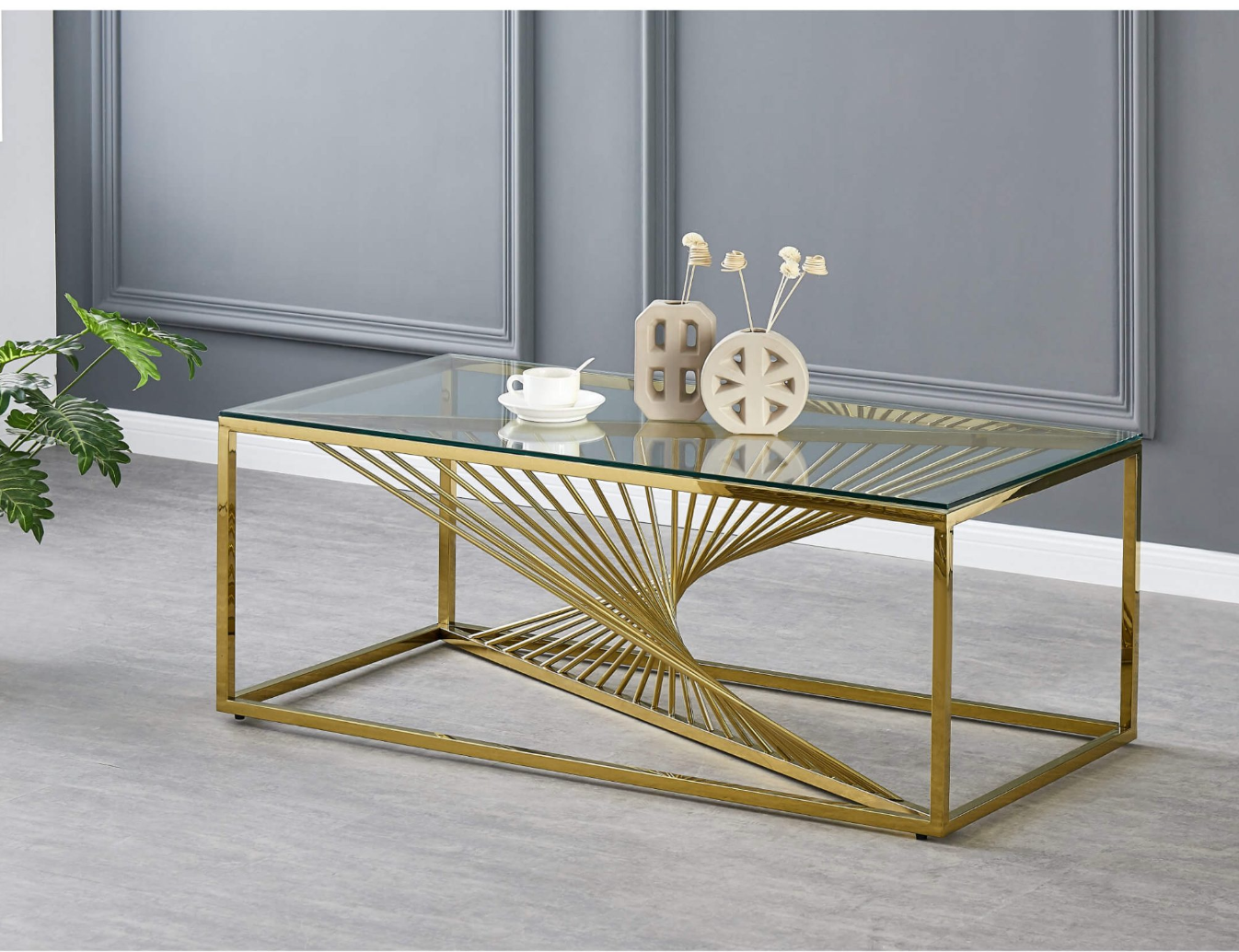 Vista Clear Glass Coffee Table with Gold Stainless Steel Base – 1000W x 500D x 450H mm |