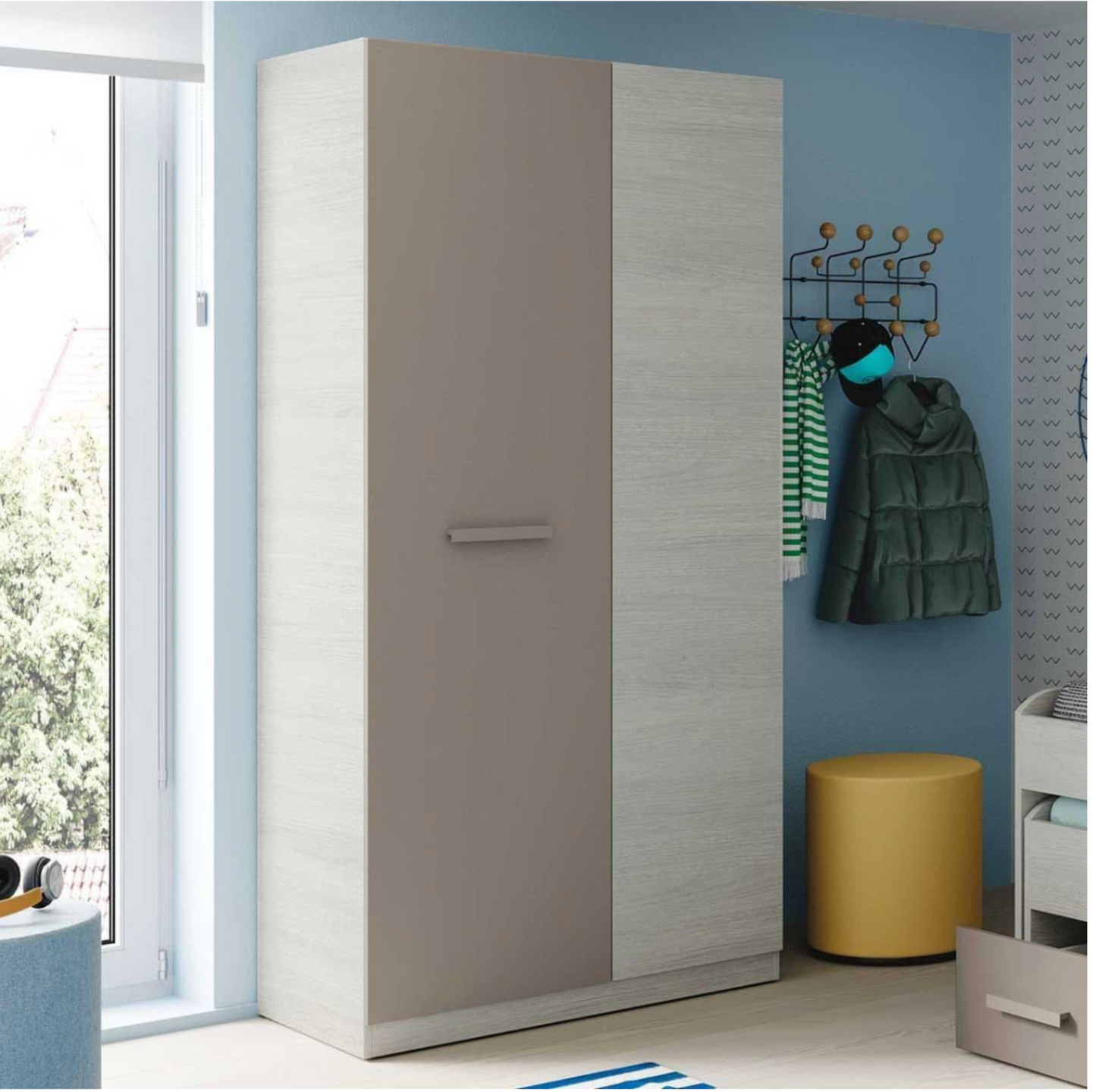Almiron White & Grey Ash 2 Door Wardrobe