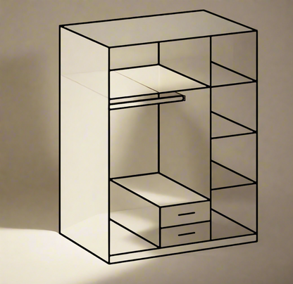 Artic White and Oak Effect 4 Door / 2 Drawer Wardrobe