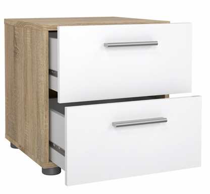 Pepe Bedside 2 Drawers in Oak with White High Gloss