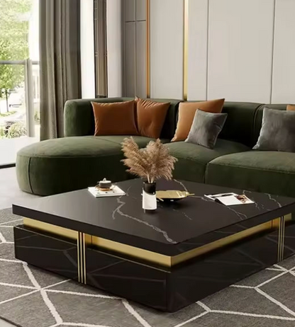 Luxury White and Gold Marble Effect Coffee Table With Storage