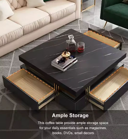 Luxury White and Gold Marble Effect Coffee Table With Storage