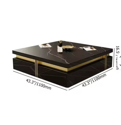 Luxury White and Gold Marble Effect Coffee Table With Storage