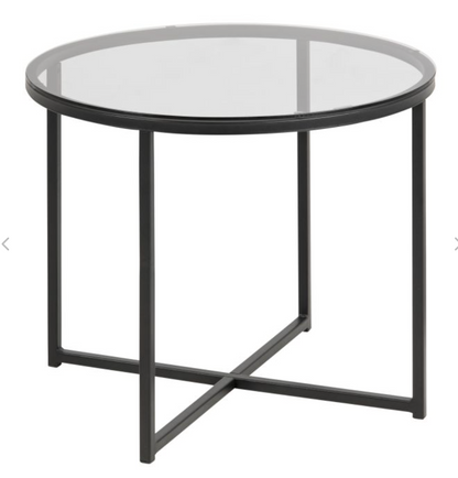 Cross Round Metal Side Table with Smoked Glass Top