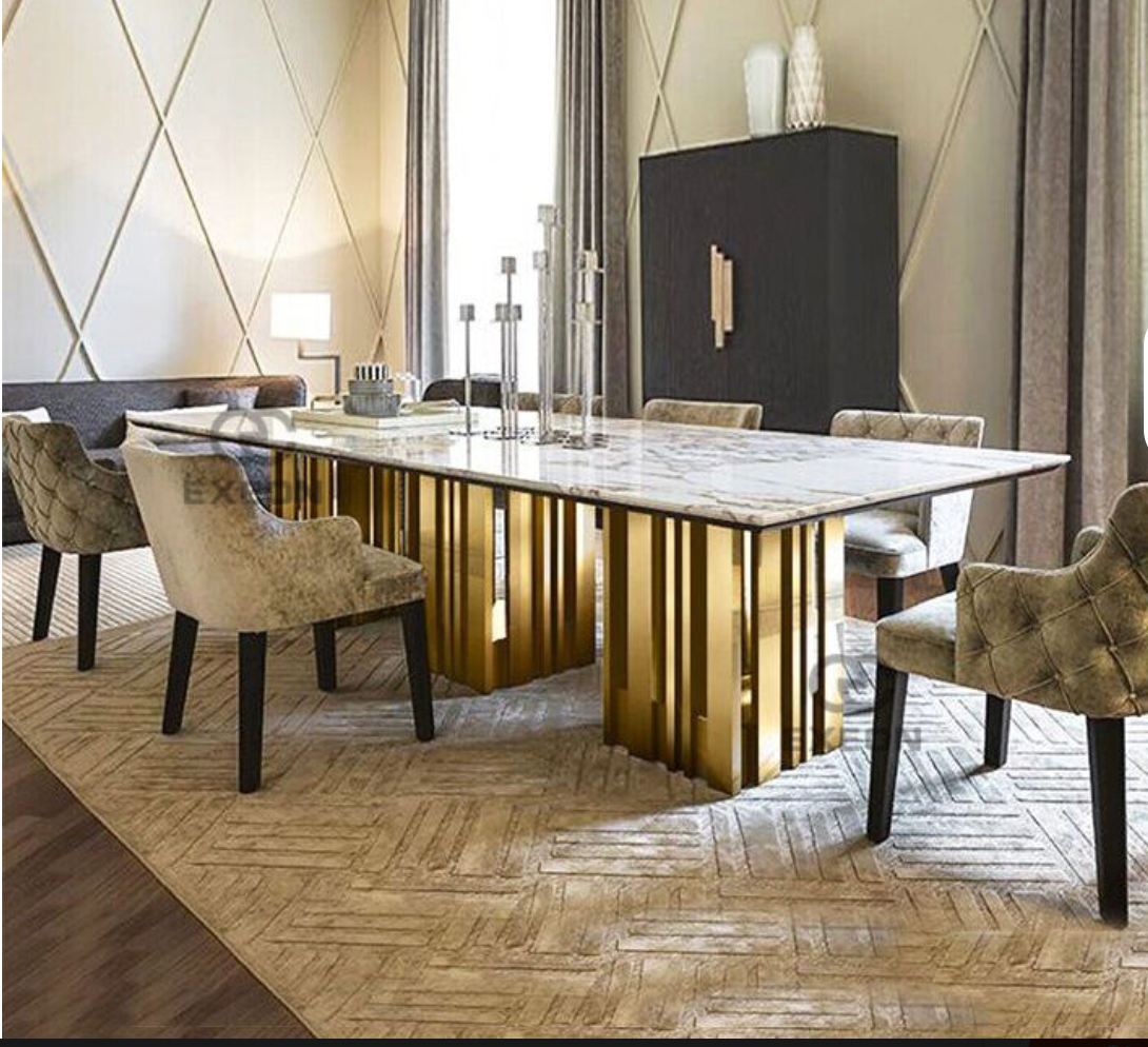 Luxury Marble Dining Table – Italian Style Rectangular Table with Stainless Steel Base