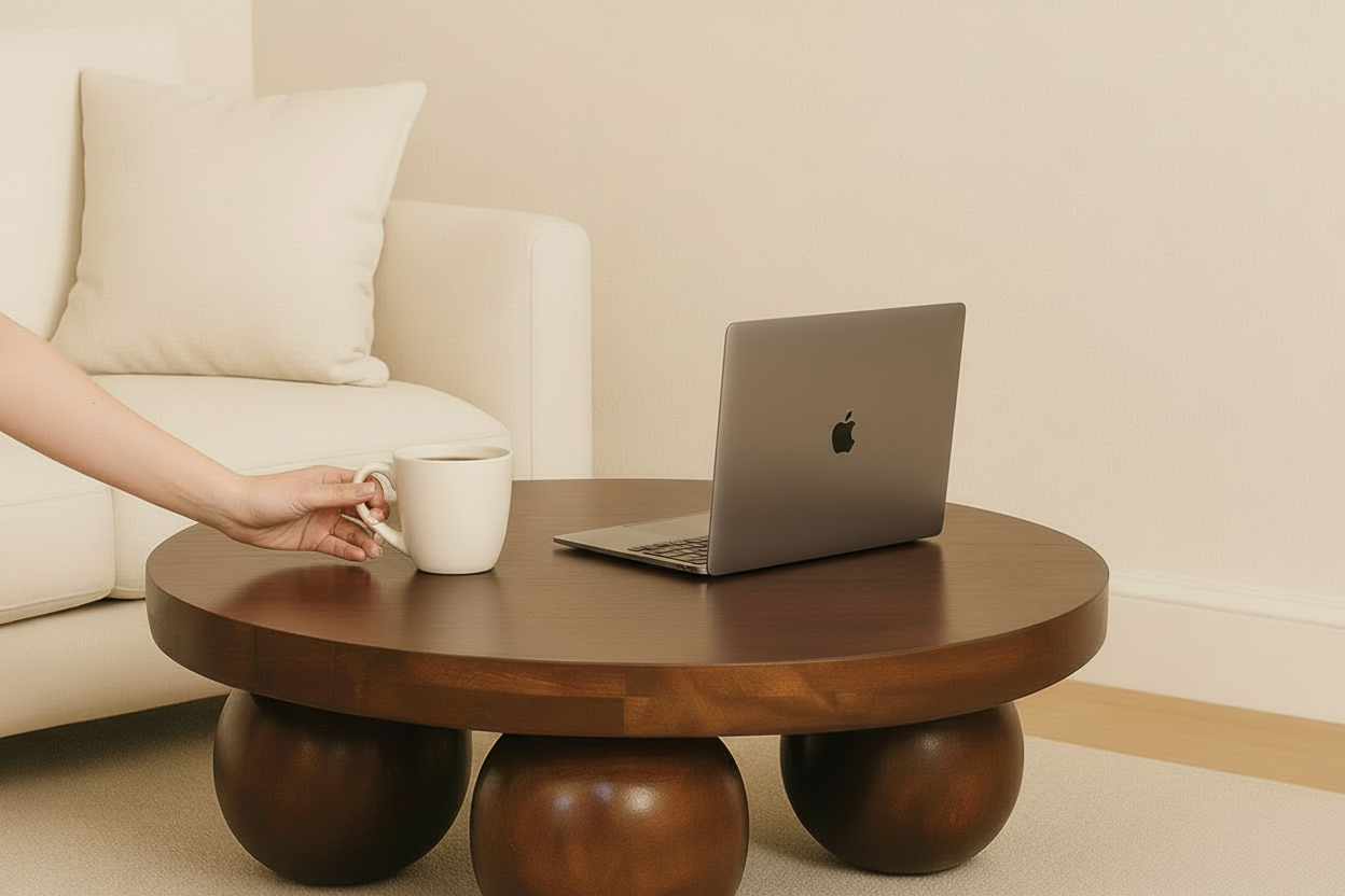Handcrafted Solid Mango Wood Coffee Table – Chestnut Stain | 80×80×23 cm