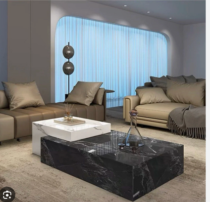 Contemporary Stone-Top Coffee Table | Hidden Storage | Black & White