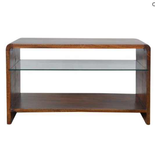 Solid Mango Wood Coffee Table | Glass Shelf | Chestnut Finish