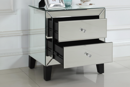 Mirrored Nightstand | 2 Drawer Mirrored Bedside Table for Bedroom