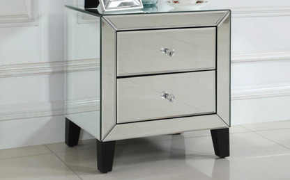 Mirrored Nightstand | 2 Drawer Mirrored Bedside Table for Bedroom