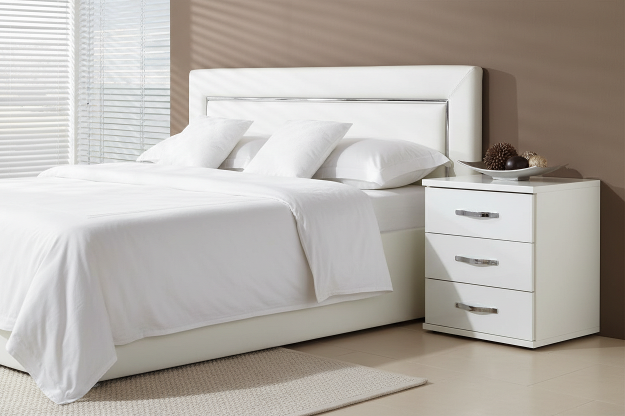 Ivana White Gloss 3-Drawer Bedside Table | German Craftsmanship