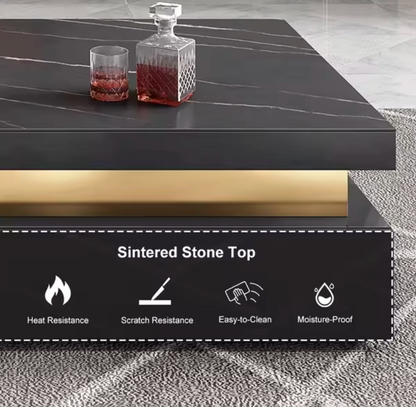 Luxury White and Gold Marble Effect Coffee Table With Storage