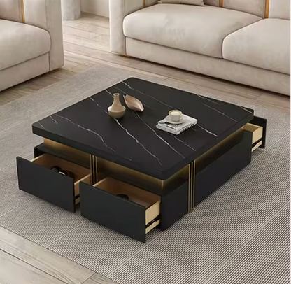 Luxury White and Gold Marble Effect Coffee Table With Storage