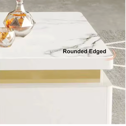 Luxury White and Gold Marble Effect Coffee Table With Storage