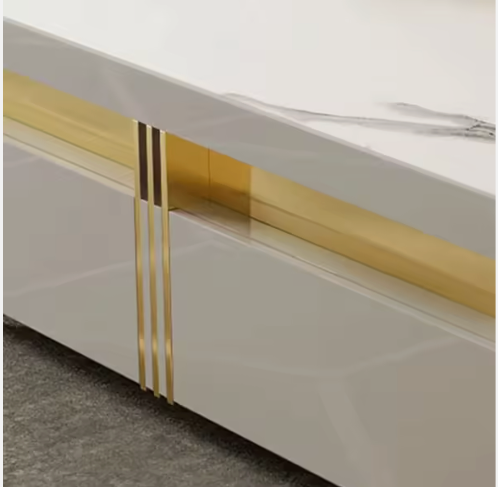 Luxury White and Gold Marble Effect Coffee Table With Storage
