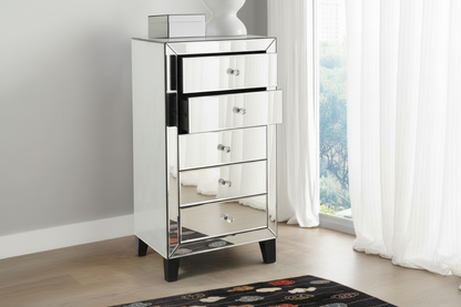Mirrored Chest of Drawers | Slim 5 Drawer Storage for Bedroom