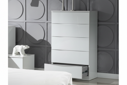Arden White High Gloss 5 Drawer Chest of Drawers – Modern Bedroom Storage Cabinet