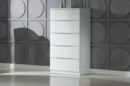 Arden White High Gloss 5 Drawer Chest of Drawers – Modern Bedroom Storage Cabinet