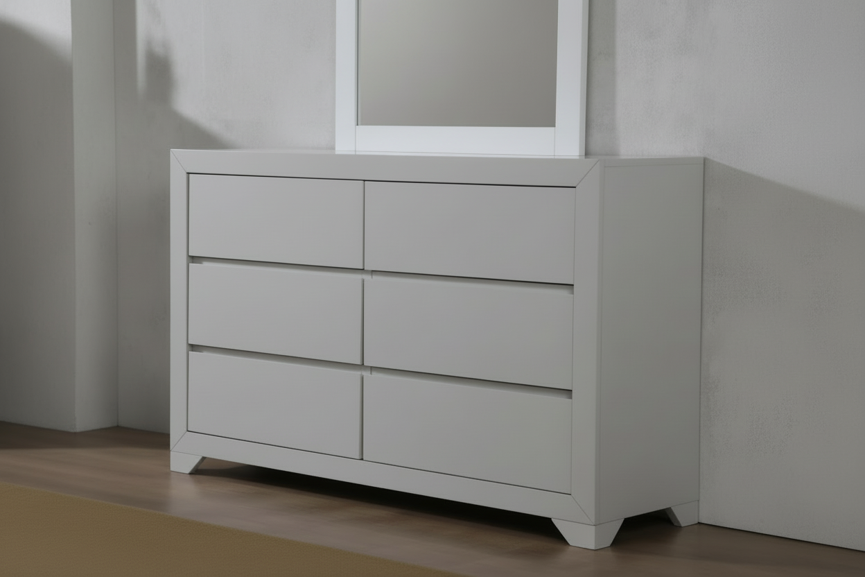 Woodsmith Zircon White 6 Drawer Dresser – Modern Chest of Drawers Bedroom Storage Cabinet