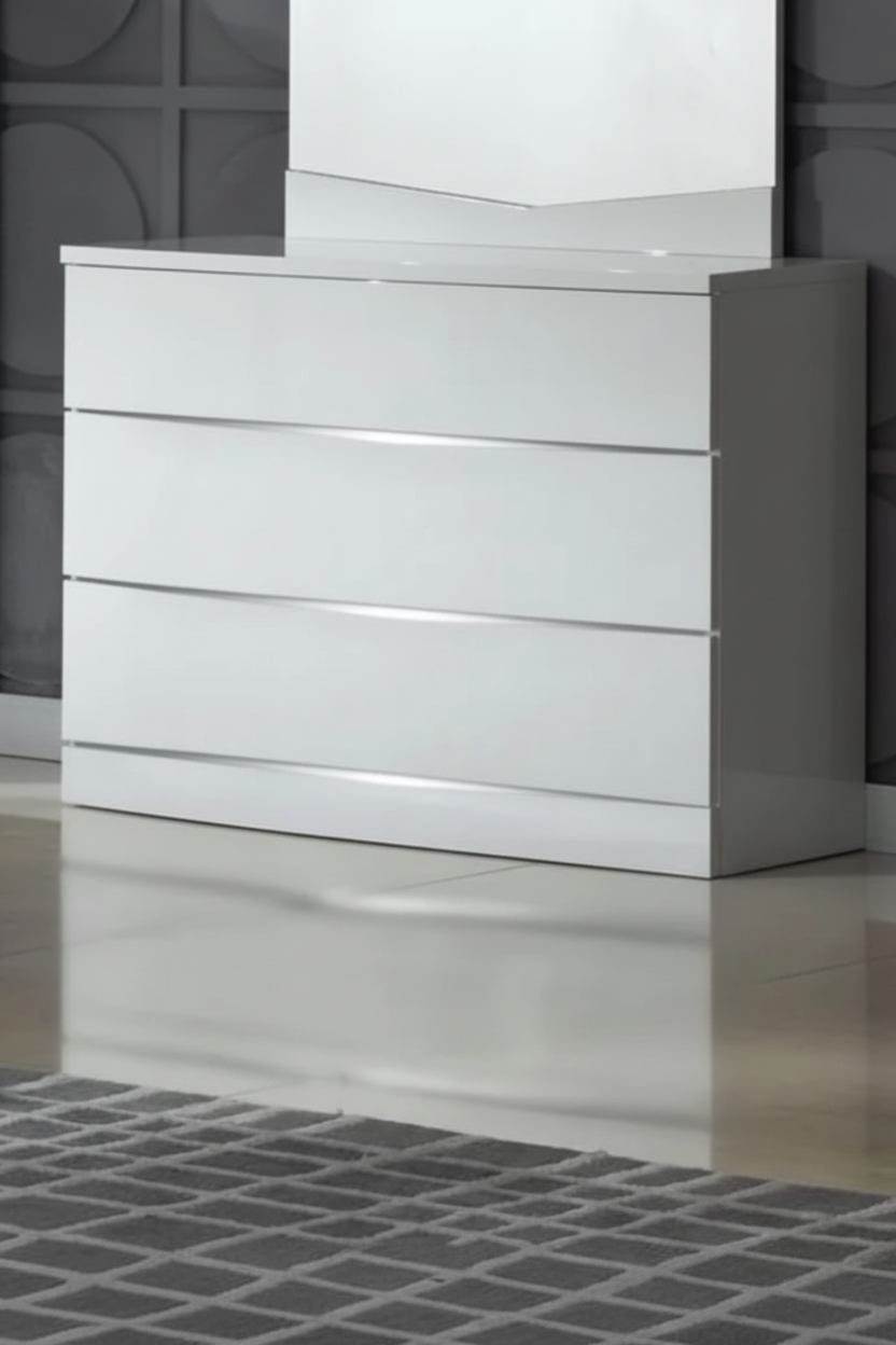 White High Gloss 3 Drawer Chest of Drawers – Woodsmith Widney Modern Bedroom Storage