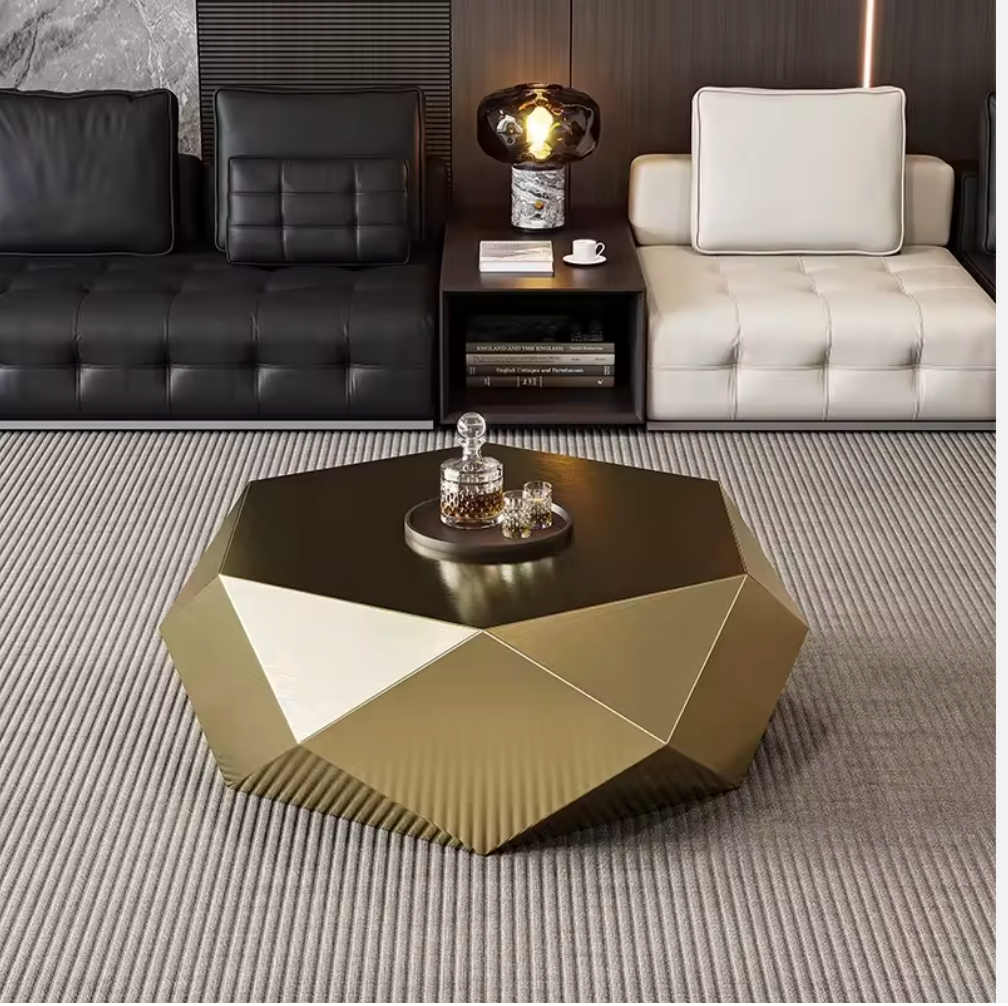 Luxury Geometric Gold Coffee Table – Modern Italian Designer Center Table for Living Room Décor