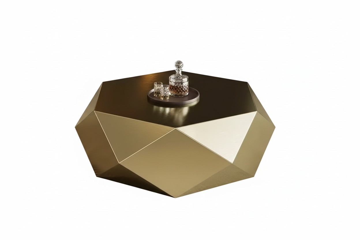 Luxury Geometric Gold Coffee Table – Modern Italian Designer Center Table for Living Room Décor