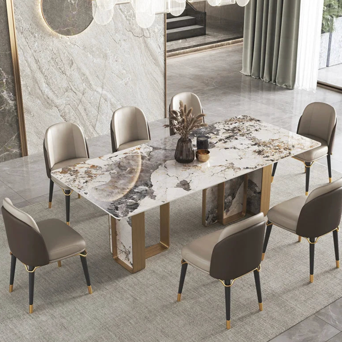12-Seater Black & Gold Square Dining Table Set