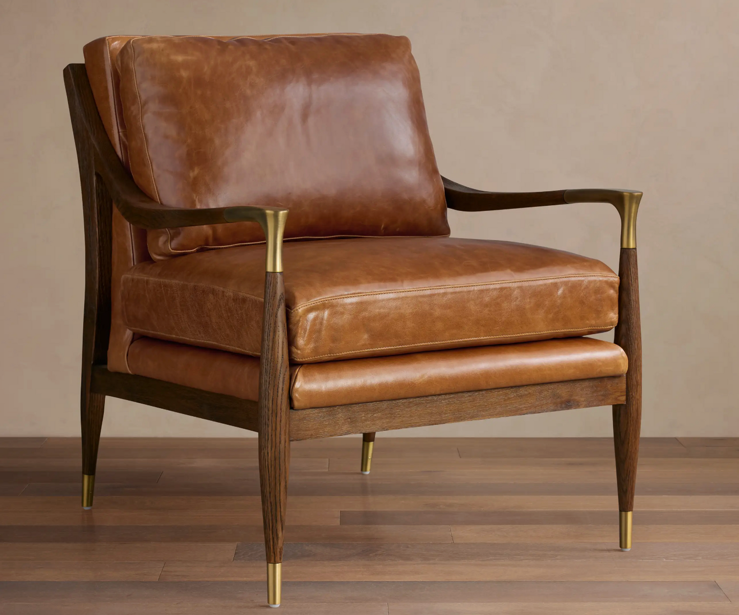 Traditional Real Leather Armchair – Solid Wood Frame Custom Upholstered Living Room Sofa Chair