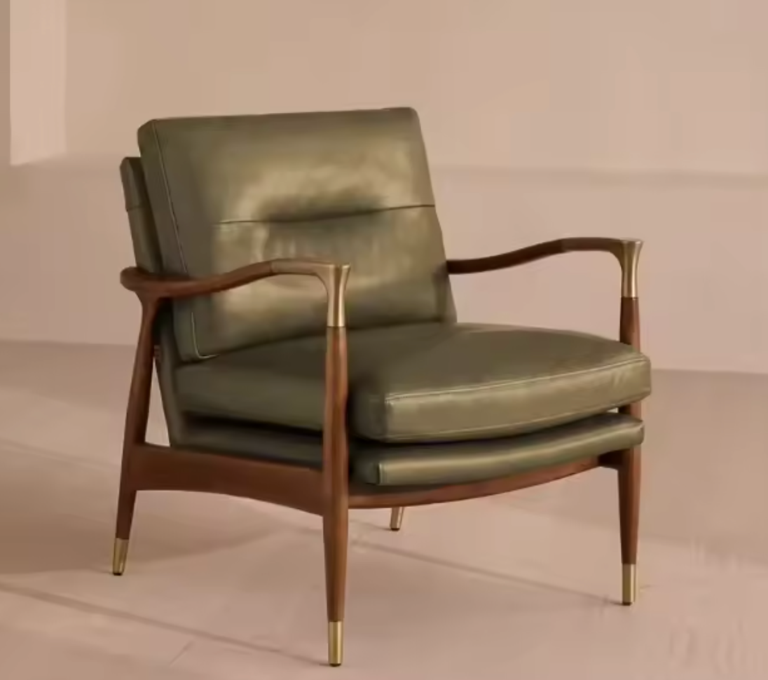Traditional Real Leather Armchair – Solid Wood Frame Custom Upholstered Living Room Sofa Chair