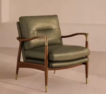 Traditional Real Leather Armchair – Solid Wood Frame Custom Upholstered Living Room Sofa Chair