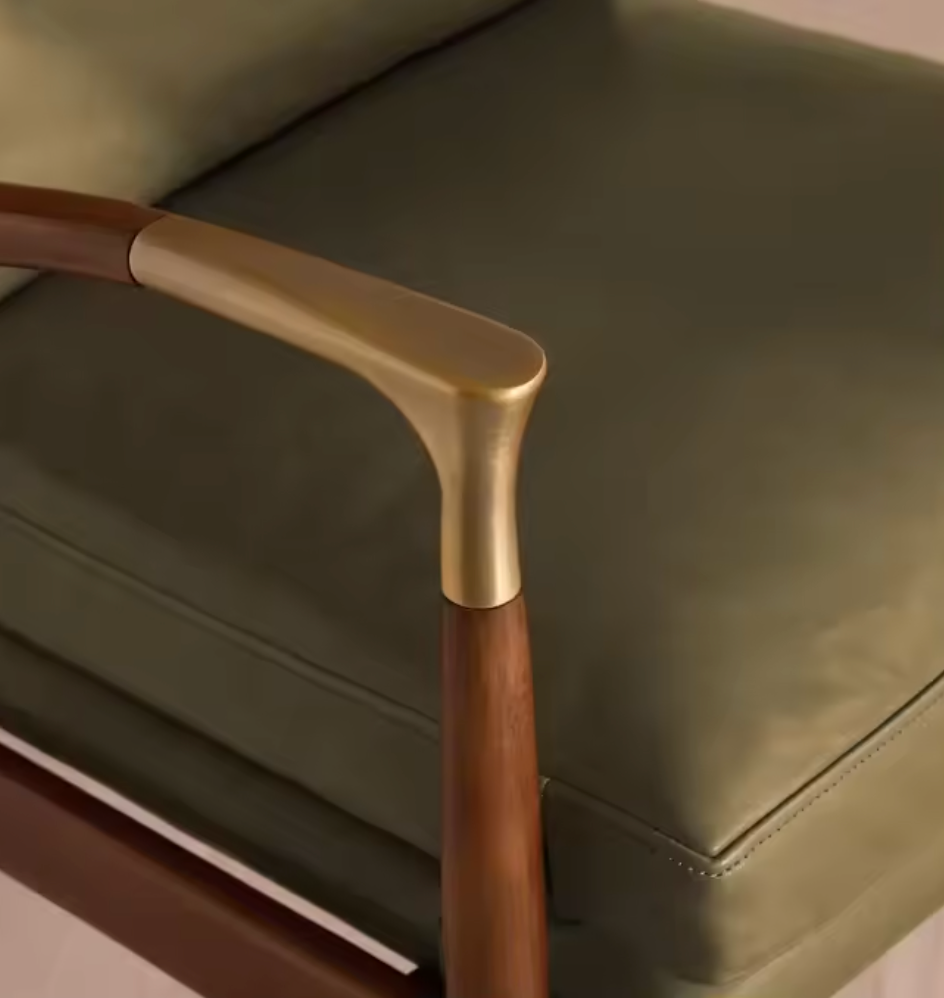 Traditional Real Leather Armchair – Solid Wood Frame Custom Upholstered Living Room Sofa Chair