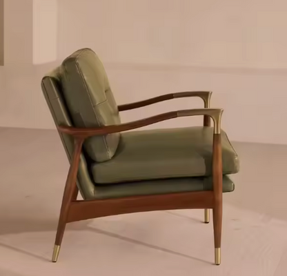 Traditional Real Leather Armchair – Solid Wood Frame Custom Upholstered Living Room Sofa Chair