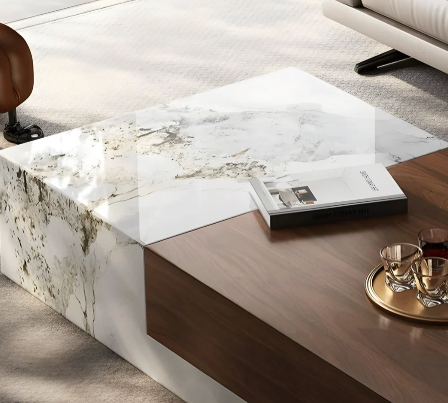 Woodly Marble & Walnut Veneer Coffee Table with 2 Drawers-FSC Certified