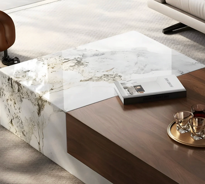 Woodly Marble & Walnut Veneer Coffee Table with 2 Drawers-FSC Certified