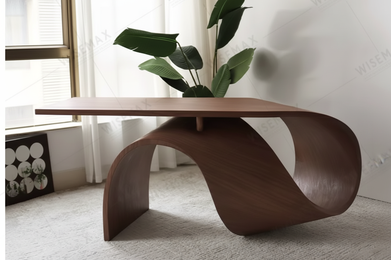 Luxury Ribbon-Shaped Walnut Coffee Table