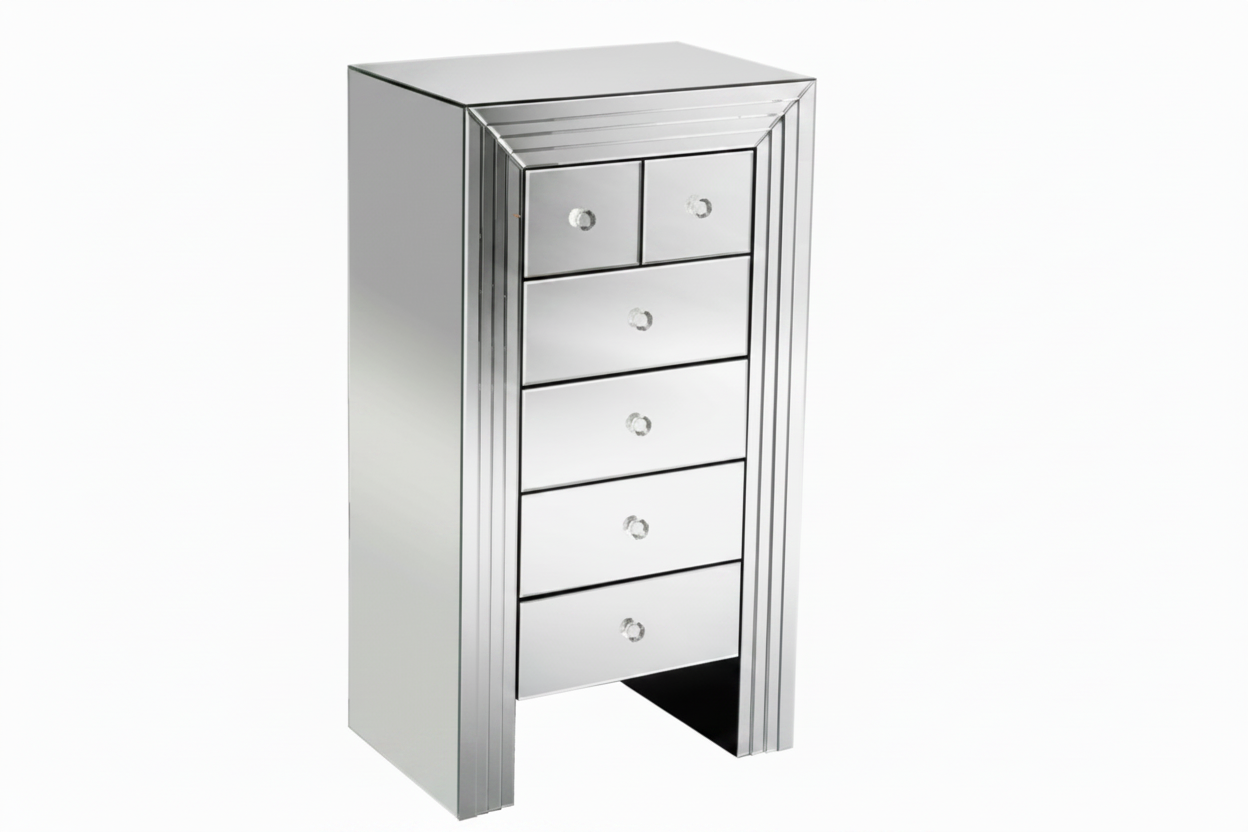 Mirrored 6 Drawer Chest of Drawers| H126 x D45 x W68 cm