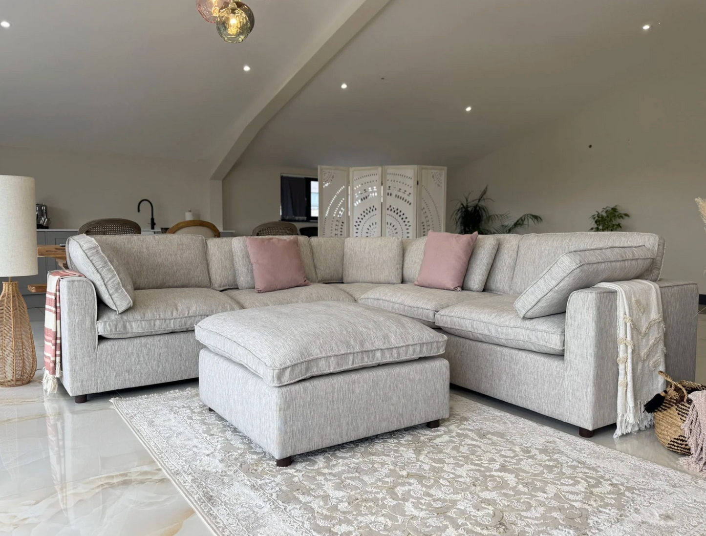 Santorini Sofa Grey Large Corner with Footstool