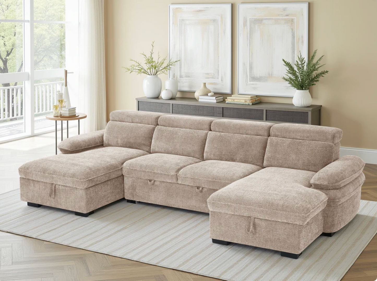 Hudson Sofabed Beige U Shape Corner