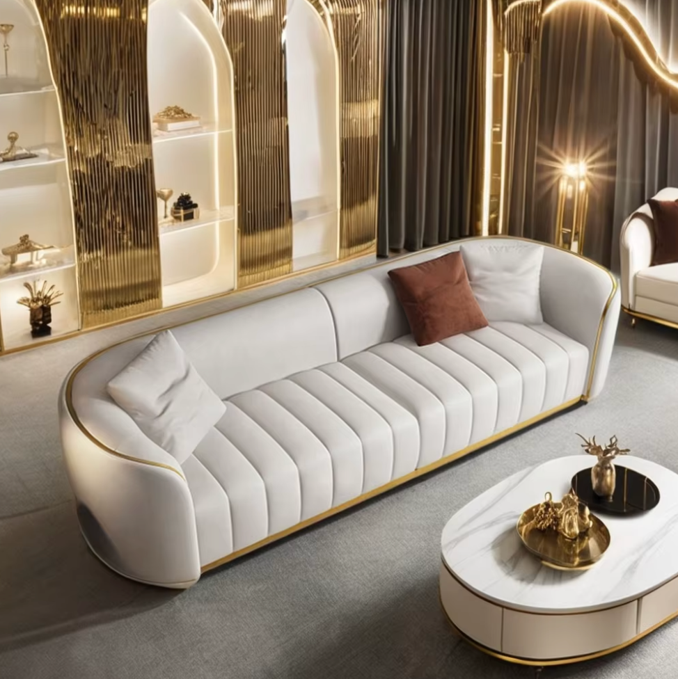 2260mm Modern Curved PU Leather 3-Seater Loveseat Sofa