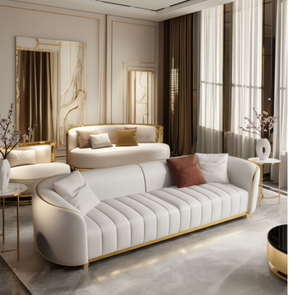 2260mm Modern Curved PU Leather 3-Seater Loveseat Sofa