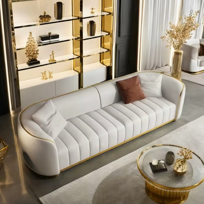 2260mm Modern Curved PU Leather 3-Seater Loveseat Sofa