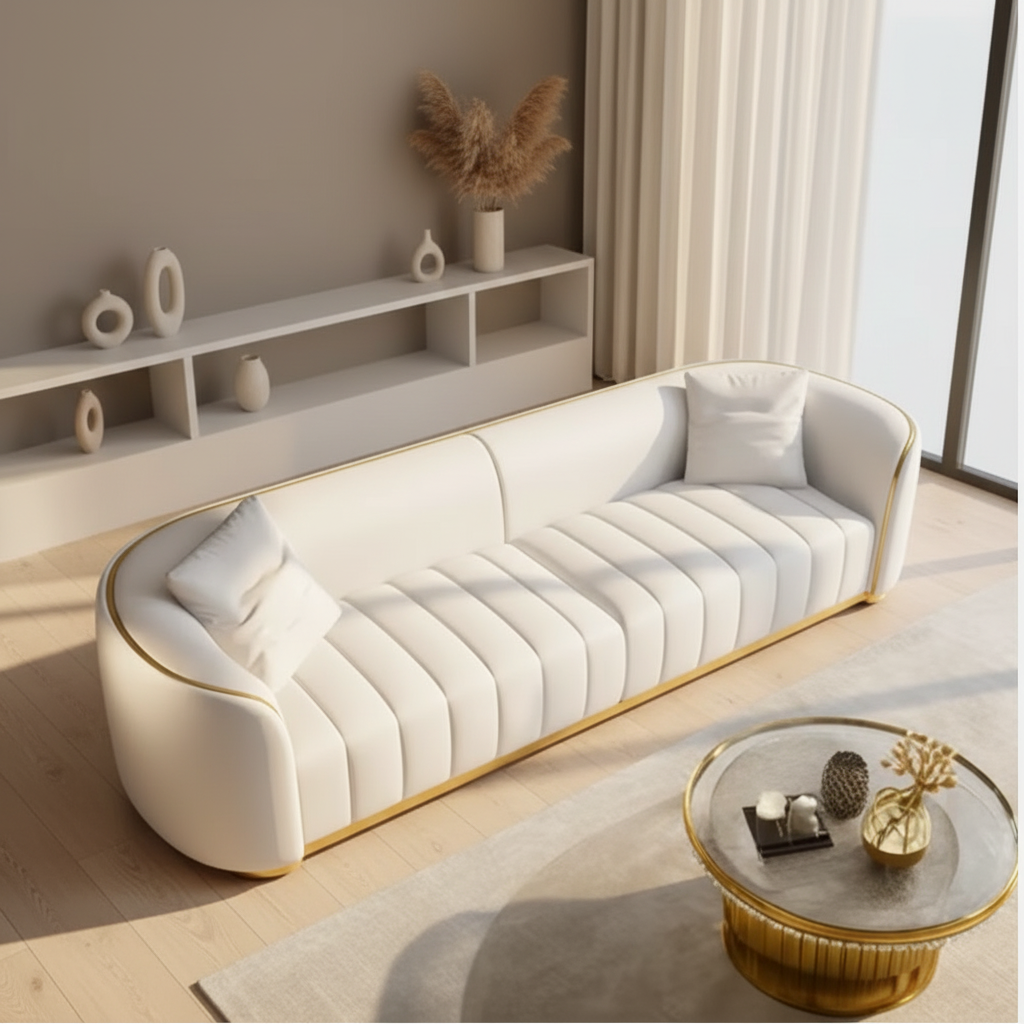 2260mm Modern Curved PU Leather 3-Seater Loveseat Sofa