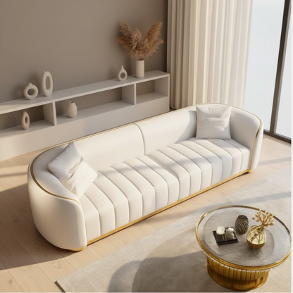 2260mm Modern Curved PU Leather 3-Seater Loveseat Sofa